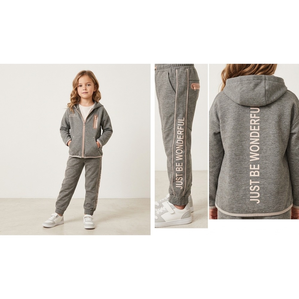 Zara Tracksuit Set Kids Size 6 Grey Just Be Wonderful Zip Hoodie Jogger